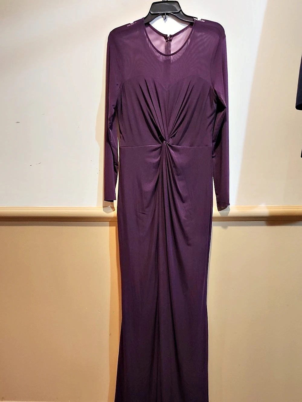 Marina Ruched Mesh Maxi Dress in Purple Size 12 Like New